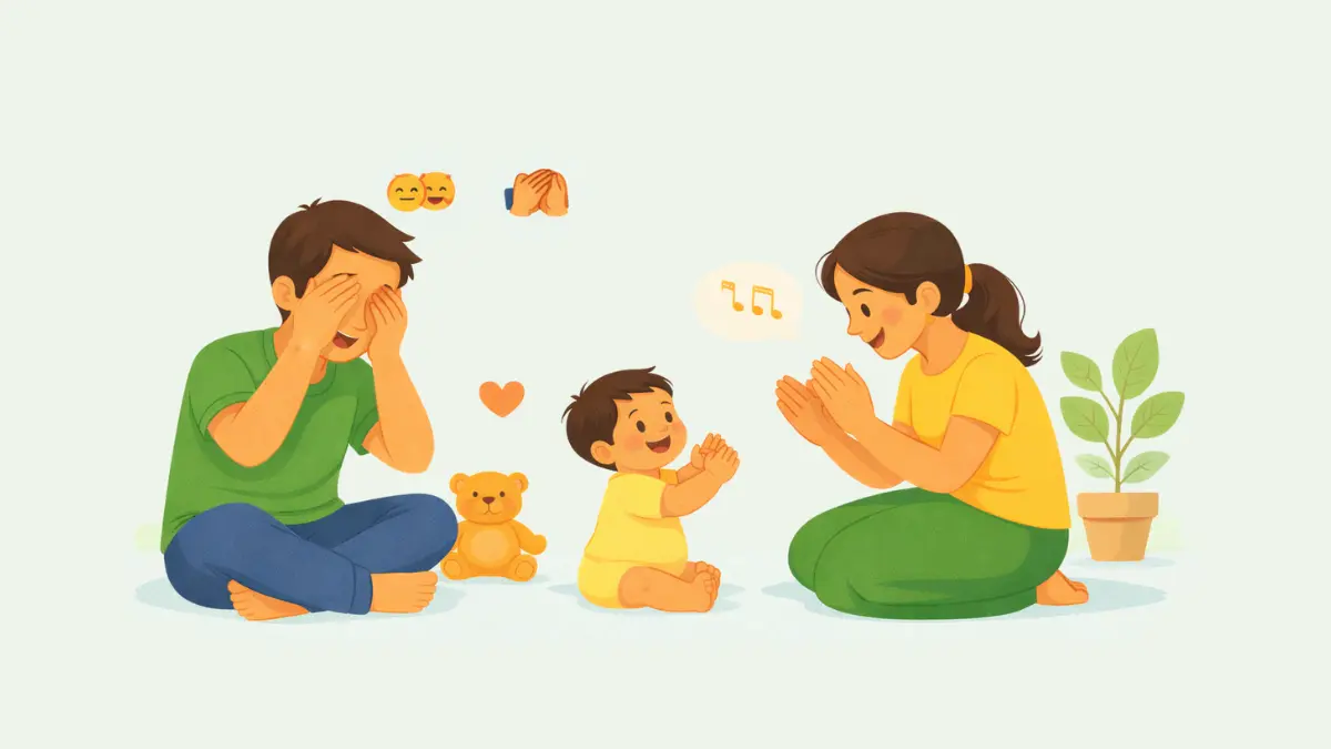 0–6 महिण्याच्या वय असलेल्या बाळासोबत खेळतांना पालक 