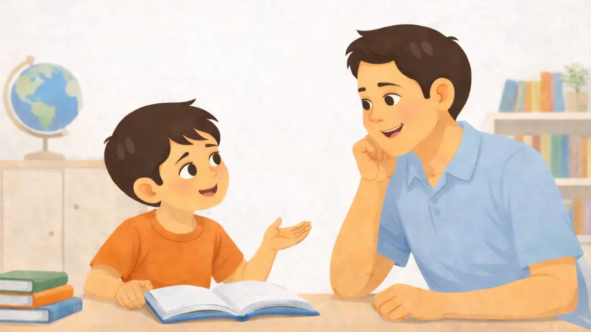 मुलगा पुस्तक वाचत आहे आणि नवीन गोष्टी जाणून घेण्याची उत्सुकता दाखवत आहे.