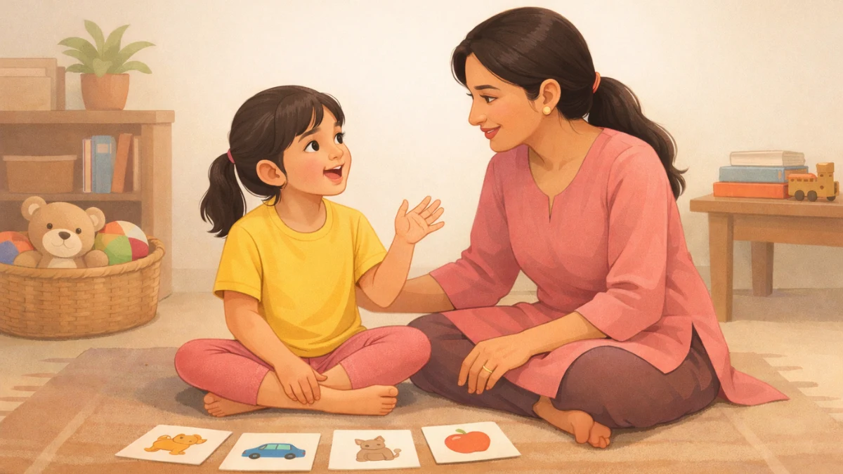 आईसोबत बोलत असलेली लहान मुलगी