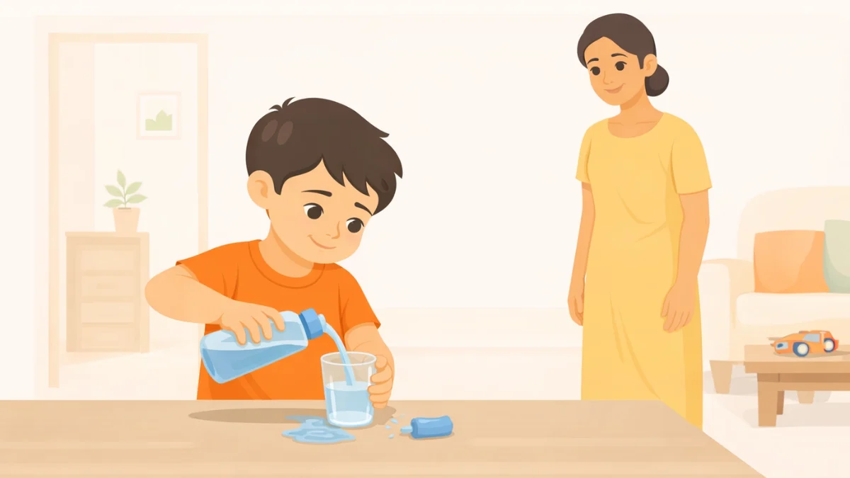 पालक हस्तक्षेप न करता मूल स्वतः शिकत आहे आणि जीवन कौशल्यांचा विकास होत आहे.