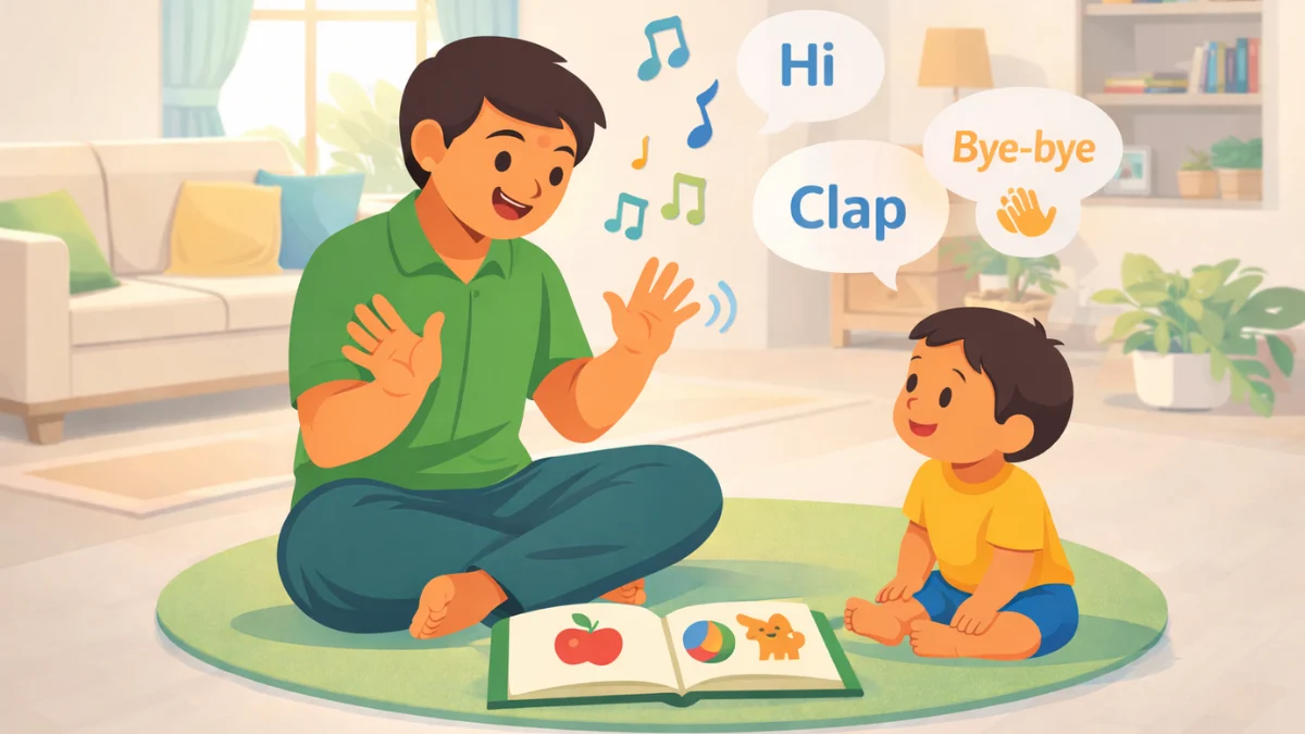 ० ते २ वर्षांच्या बाळाला इंग्लिश आवाजांची ओळख करून देणारे वडील
