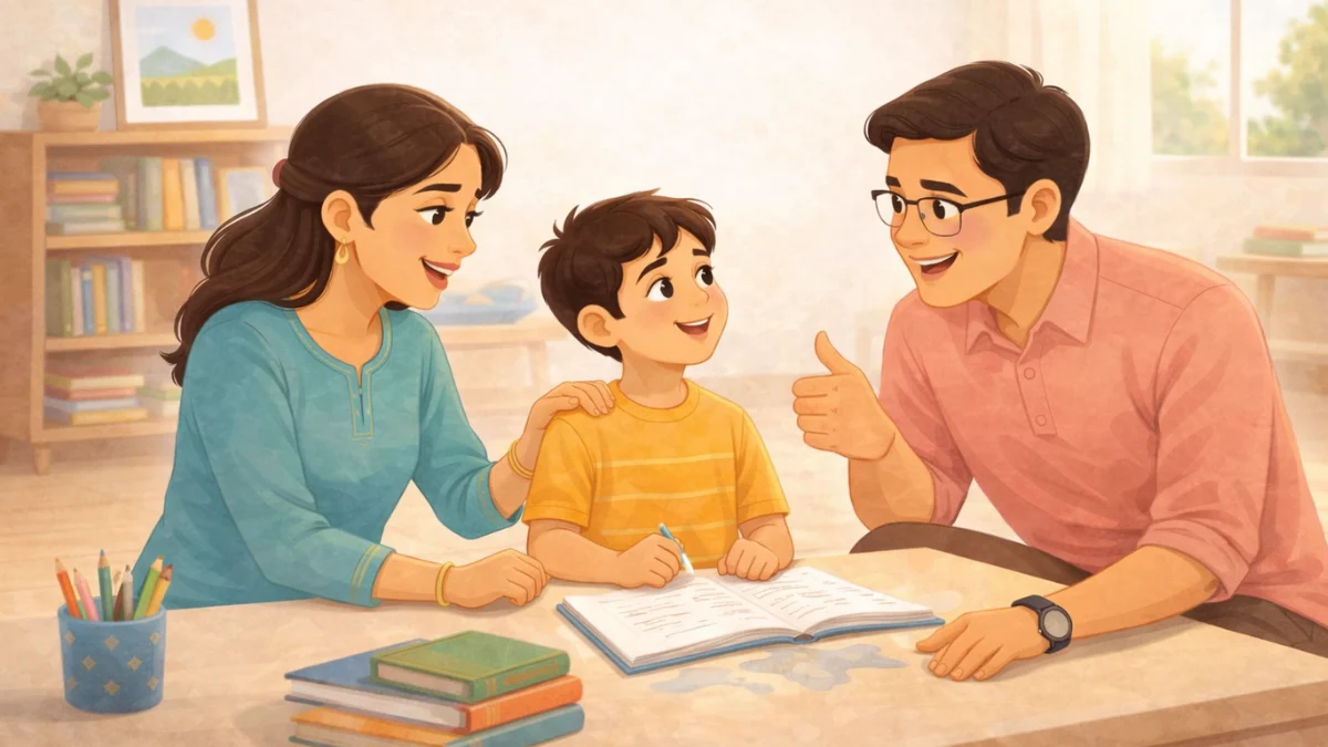 निकालाऐवजी मुलांच्या प्रयत्नांचं कौतुक करत असलेले पालक